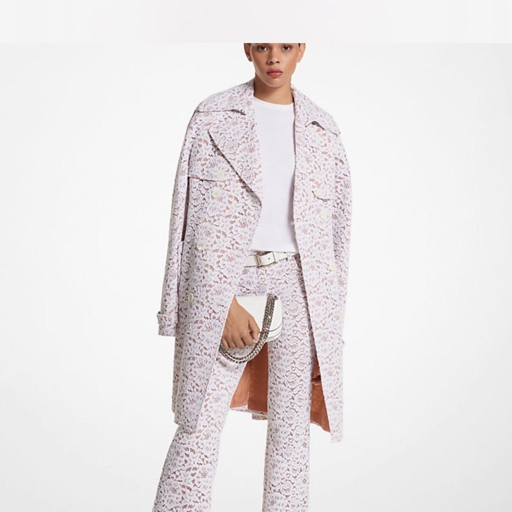 MK RUNWAY NWT white floral corded lace trench coat